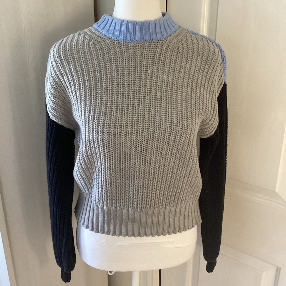PopSugar Colorblock Knit Sweater Gray Blue Black Sz M